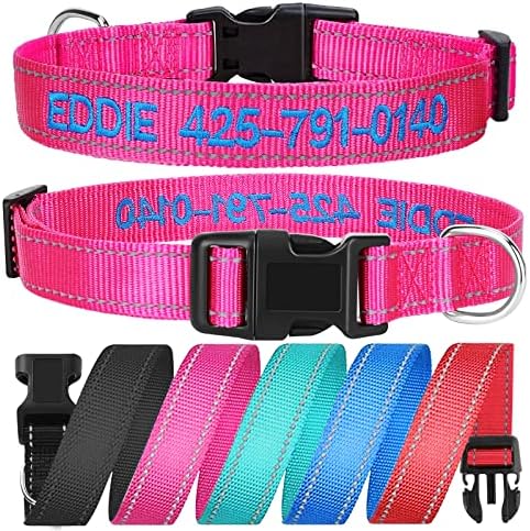 Personalized Dog Collar,Custom Embroidered Dog Collar with Name for XS Small Medium Large XL Large Dogs,Nylon Dog Collar in Purple,Blue,Red,Rose,Cyan for Bog and Girl Dogs