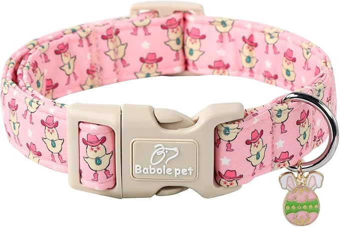 Easter Dog Collar for Large Dogs - Cowgirl Chick Easter Collars for Dogs, Pink Girl Dog Collar, Adjustable Spring Holiday Pet Collars with Quick Release Buckle L