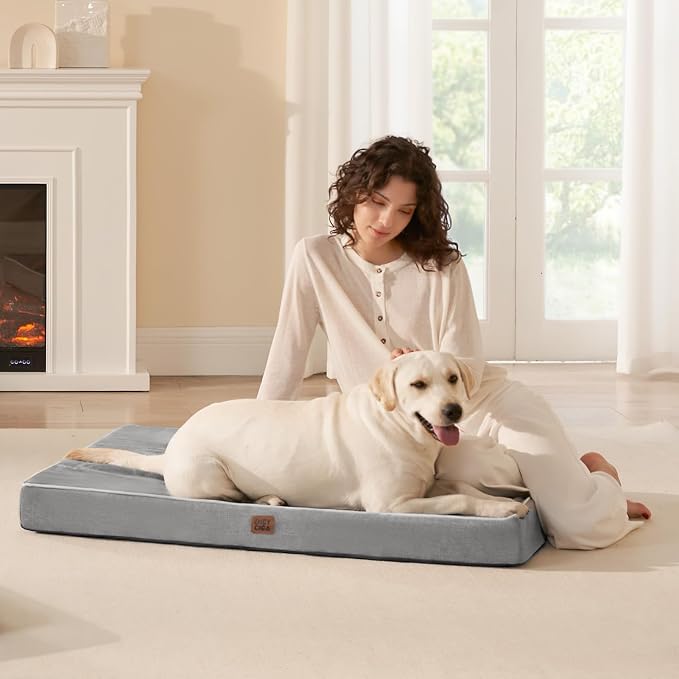 EHEYCIGA XL Memory Foam Dog Crate Bed with Washable Cover, 41x27Inch, Grey | High Density Egg Crate Foam, Waterproof Liner, Removable Easy Clean Cover, Non-Slip Bottom, Fits Crate, Floor and Sofa