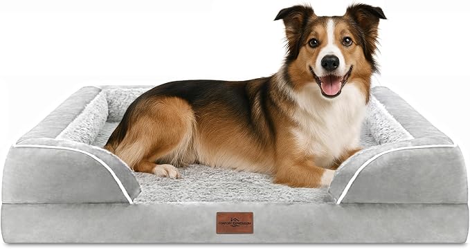 Comfort Expression Orthopedic Dog Beds for Large Sized Dog with Bolster | Waterproof Dog Couch Bed with Washable Cover & Non-Slip Bottom, Supportive Egg Crate Foam Large Pet Bed, 38x25 Inch
