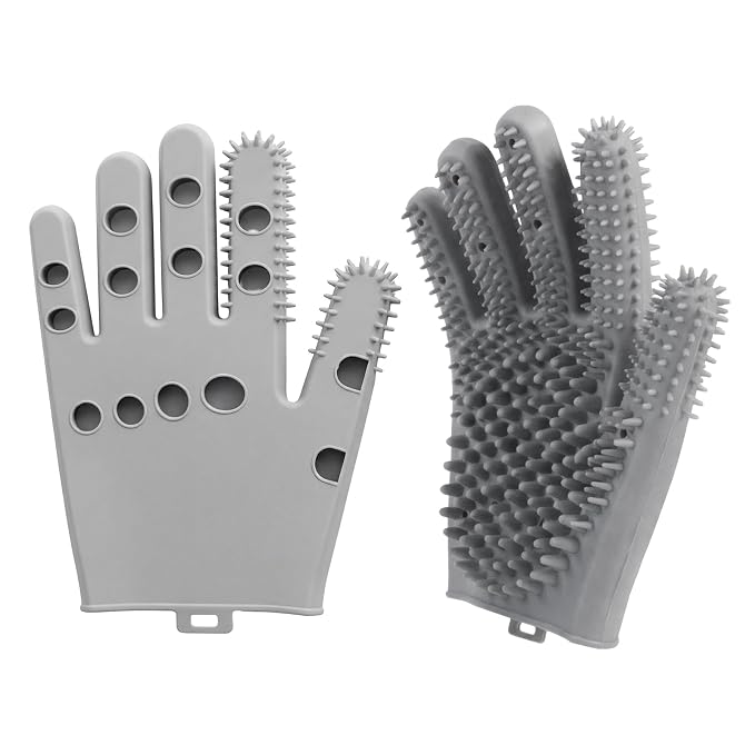 Pet Grooming Gloves for Cats & Dogs, Silicone Pet Hair Removal Glove for Bathing, Shedding & Massage, Gentle Cat & Dog Grooming Glove for Long & Short Hair Pets（Grey-Large）