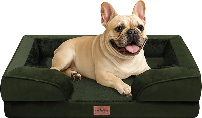 Comfort Expression Orthopedic Dog Bed for Medium Size Dog with Bolster | Waterproof Dog Couch Bed with Washable Cover & Non-Slip Bottom, Supportive Egg Crate Foam Medium Pet Bed, 30x20 Inch