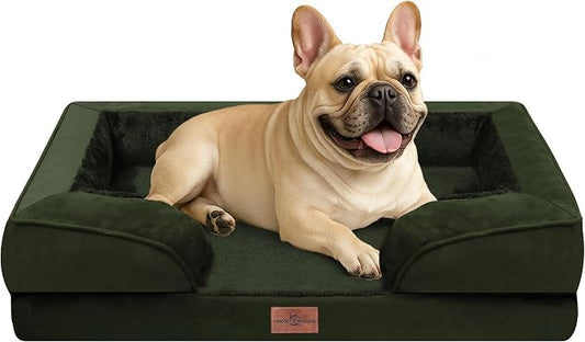 Comfort Expression Orthopedic Dog Bed for Medium Size Dog with Bolster | Waterproof Dog Couch Bed with Washable Cover & Non-Slip Bottom, Supportive Egg Crate Foam Medium Pet Bed, 30x20 Inch