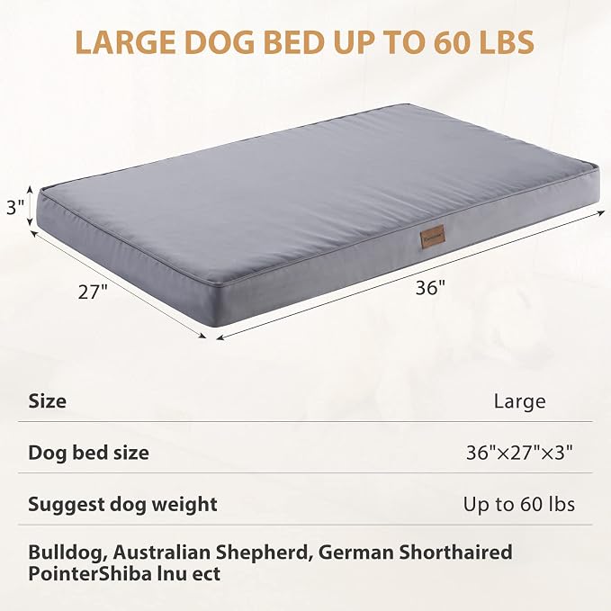BFPETHOME Outdoor Waterproof Dog Bed for Large Dogs, Washable Cover, 36" | Outdoor & Indoor Use, Waterproof, For Medium, Large, Extra Large Dogs, Orthopedic, Egg Crate Foam, Up to 60 lbs