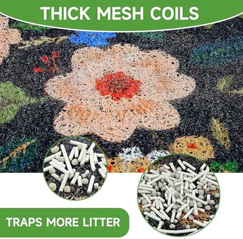 Cat Litter Mat, 35" x 23" Litter Box mat, Traps 100% Litter, Non-Slip Kitty Litter Trapping mats, Large Cute Litter mat, Easy Clean for Scatter Control, Bohe cat Food mat, Urine Waterproof