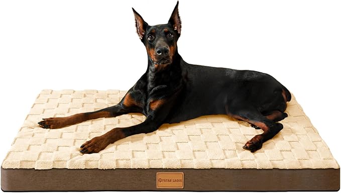 Patas Lague Orthopedic Large Dog Bed Washable Pet Crate Mat 56''X40'' Camel | Egg-Crate Foam Dog Couch For Large Sized Dogs, Waterproof Removable Cover, Soft Pet Bed With Nonskid Bottom