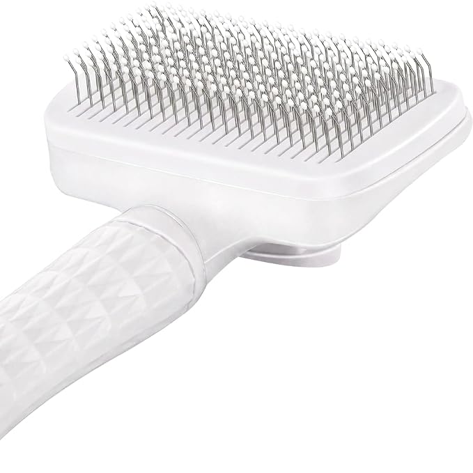 Self-Cleaning Slicker Brush, Dog Cat Bunny Pet Grooming Shedding Brush, Easy to Remove Loose Undercoat, Pet Massaging Tool Suitable for Pets with Long or Short Hair (White)