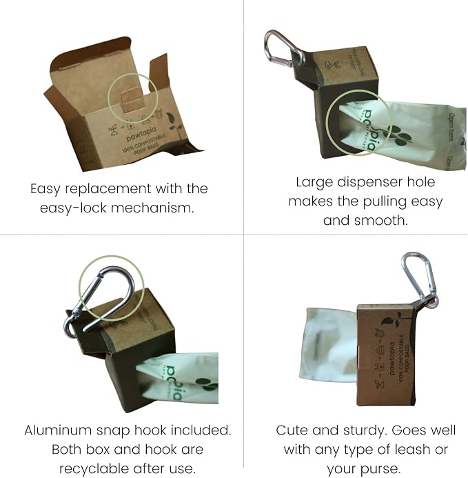 Pawtria Home Compostable Dog Poop Bags (240) + Paper Poop Bag Holder | Dispenser, Dog Poop Bag Rolls, Vegetable Starches, Leakproof, Easy to Open, Poop Bags for Dogs, Cat Litter, Dog Waste Bags
