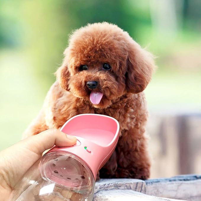 Portable Dog Water Bottle for Walking,2.76" Big Trough Leak Proof Pet Water Bottle for Small Cat Puppy, Safe and Durable Non BPA Dog Drinking Water Bottle for Outdoor Hiking-Pink