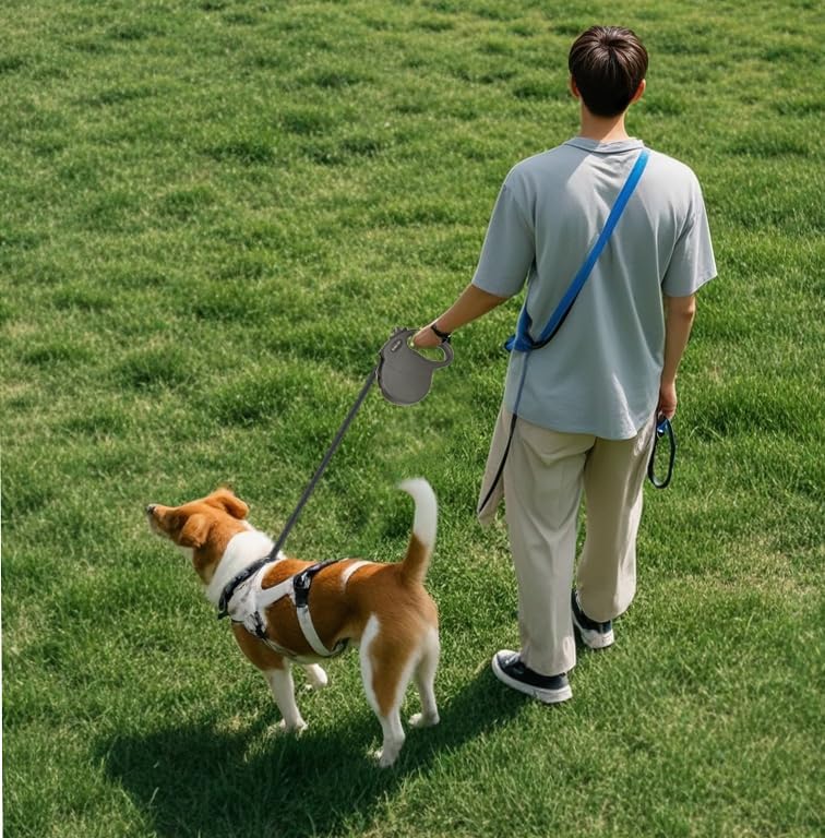 Medium 16 FT Retractable Dog Leash – Adjustable Hands-Free Leash for Dogs Up to 44lbs, Tangle-Free Nylon with Ergonomic Grip for Walking, Training & Outdoor Safety Black M