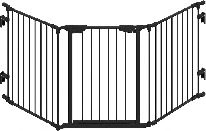 74" Wide Baby Gate Metal Safety Playpen - Fireplace Fence for Toddler/Pet/Dog, 3-Panel,30" H, Black