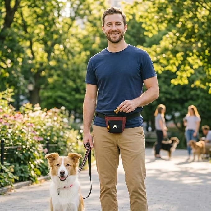 Goodie Treat Bag, Dog Treat Training Pouch | Magnetic Closure | 3 Ways to Wear | Hands-Free Waist Belt | Water-Resistant Recycled Vegan Fabric (Cider)