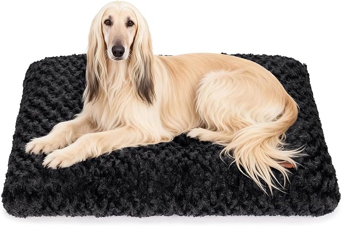 Dog Bed Crate Pad - Rosette Pattern White Velvet Pet Bed Anti-Slip Comfy Kennel Pad for Crates Rosette Black XL