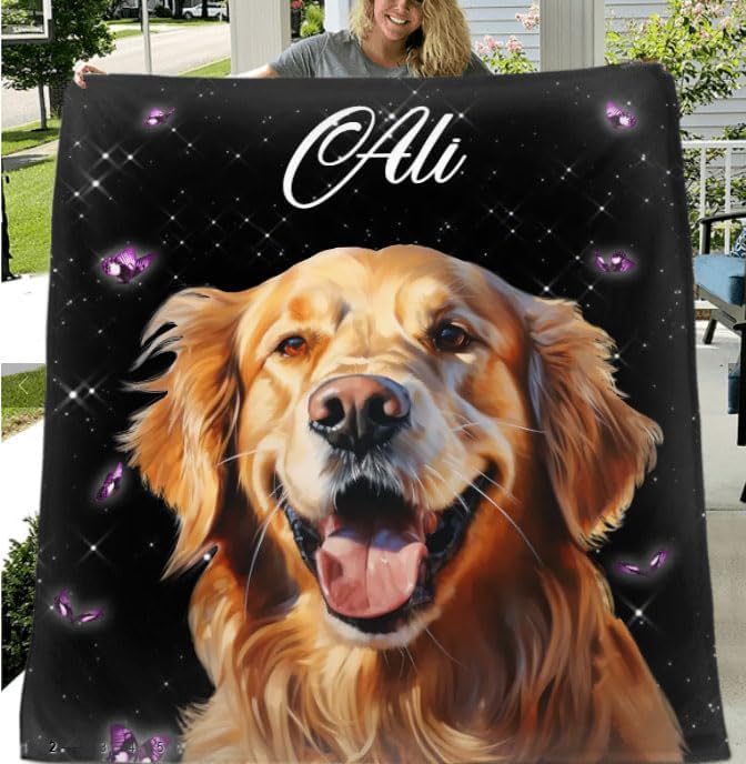 Pamaheart Custom Dog Face Blankets, Personalized Pet Photo Blanket, Fleece Dog Blankets, Customized Photo Throws, Dogs Dad Gifts, Pet Lover Gifts, Memorial Gift /19