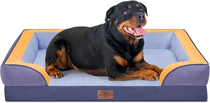 Comfort Expression Orthopedic Dog Bed for Extra Large Dogs with Bolster | Waterproof Dog Couch Bed with Washable Cover & Non-Slip Bottom, Supportive Egg Crate Foam XL Pet Bed, 45x35 Inch