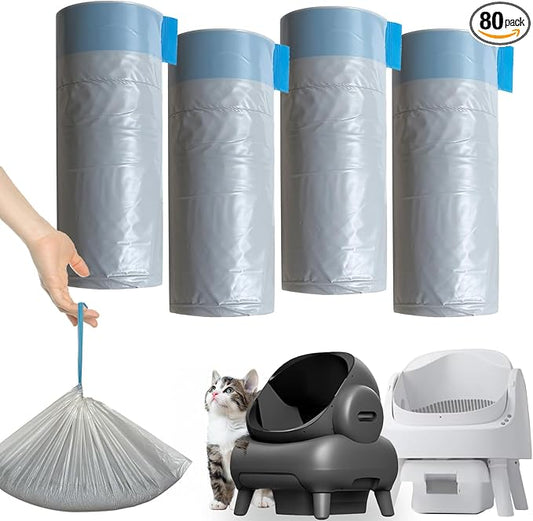 80 Count Litter Bags Compatible with NeakasaM1 and Pet Pivot Autoscooper 11 Open-Top Self-Cleaning Cat Litter Box, 4 Rolls Cat Litter Waste Receptacles Bags (80 Count)
