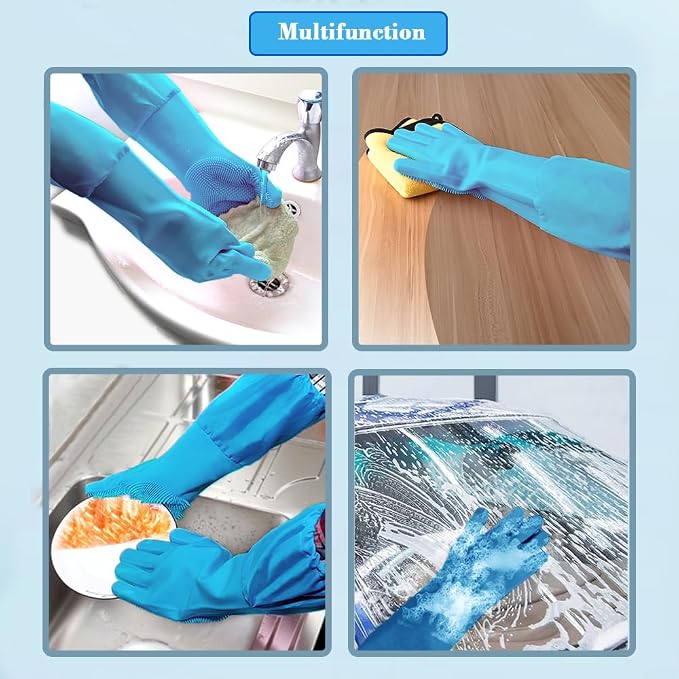 Pet Grooming Gloves Pet Hair Remover Cat, Dog Washing Gloves Silicone Heat Resistant Cleaning Gloves with High-Density Teeth Grooming Gloves for Dogs, Cats, Horses, Rabbits (2 Pairs - Blue)