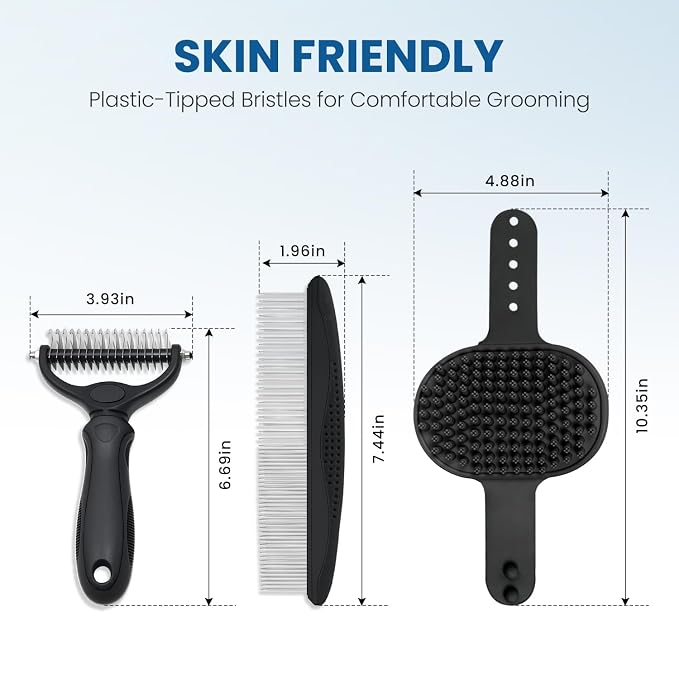 Double-Sided Pet Grooming Rake - 4-in-1 Professional Pet Grooming Kit Deshedding Dematting Tool for Dogs Cats Extra-Wide Grooming Brush & Deshedder Comb for Long & Short Haired Pets (Black Kit 4PCS)