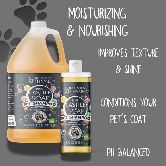 Brittanie's Natural Itchy Skin Relief Pet Shampoo, Honey & Oatmeal 1 Gallon | For Dogs & Cats, For Allergies and Itching, Deodorizes, Moisturizes & PH Balanced