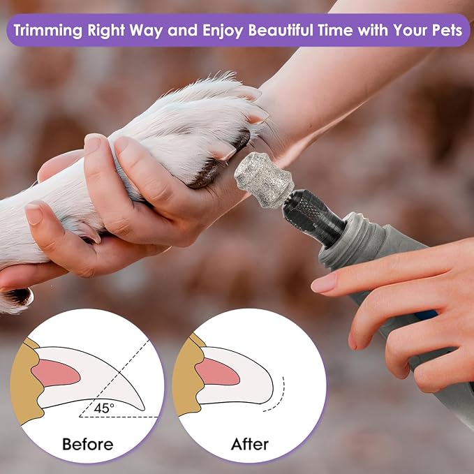 Dog Nail Grinder Bits for Dremel - Diamond Dog Nail Grinder Attachment for Large Medium Small Dogs Nail Care - 1/8'' Painless Nail Grinder Bits Won't Pull Hair or Get Hot