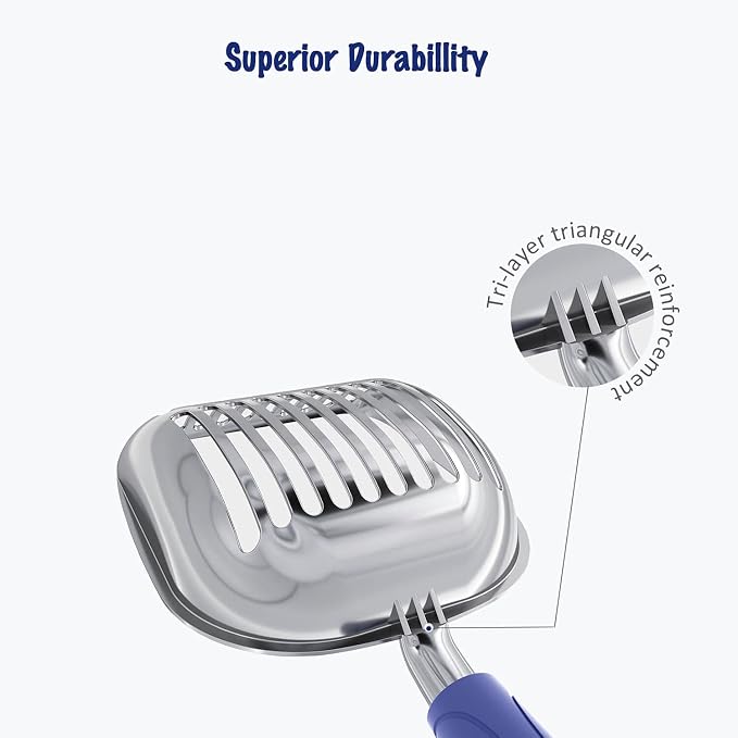 WePet Cat Litter Scoop, Aluminum Alloy Sifter, Kitty Metal Scooper, Deep Shovel, Long Handle, Poop Sifting, Kitten Pooper Lifter, Durable, Heavy Duty, for Litter Box