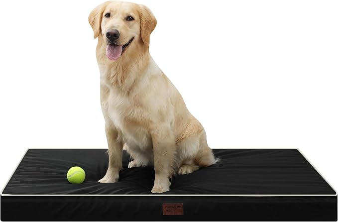 Orthopedic Dog Bed,Large XXL Sized Dog 47''X29''x4'' Soft Waterproof Egg Foam Pet Crate Beds Mat or Kennel Pads with Removable Washable Cover,Non-Slip Bottom,Black