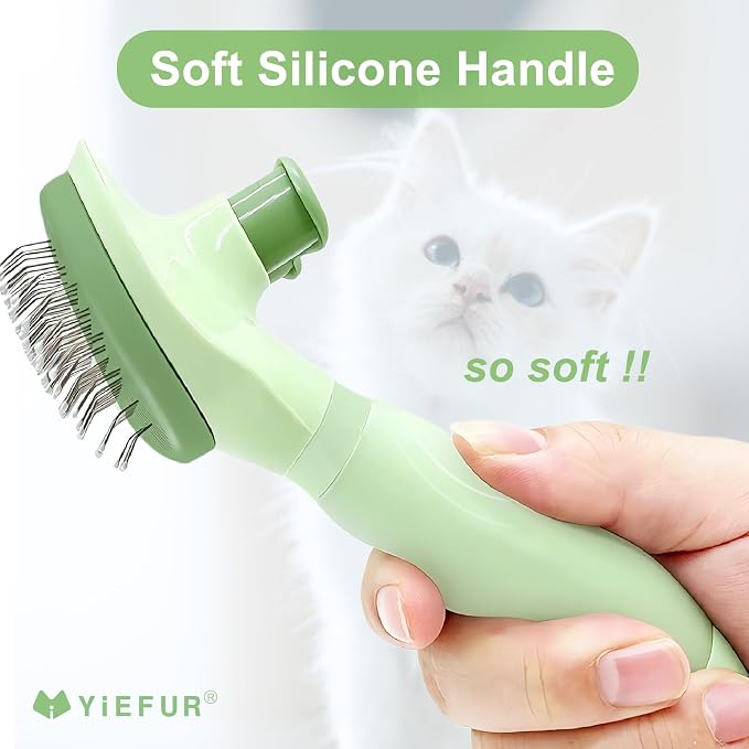 Cat Brush for Shedding, Self Cleaning Brush for Long & Short Hair Cats | For Indoor Cats,Removes Loose Hair,Reduces Shedding,Soft Rounded Tips,Ergonomic Silicone Handle,Gentle Massage,Easy Grooming