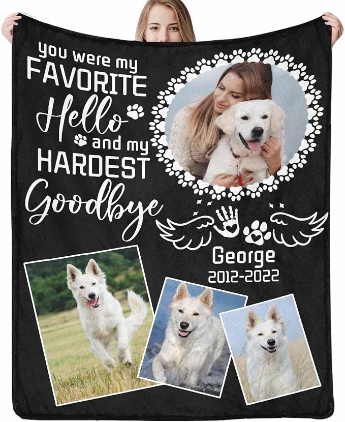 Artsadd Personalized Blanket with Picture in Memory of Dog Custom Photo Blanket Memorial Pet Loss Sympathy Gift