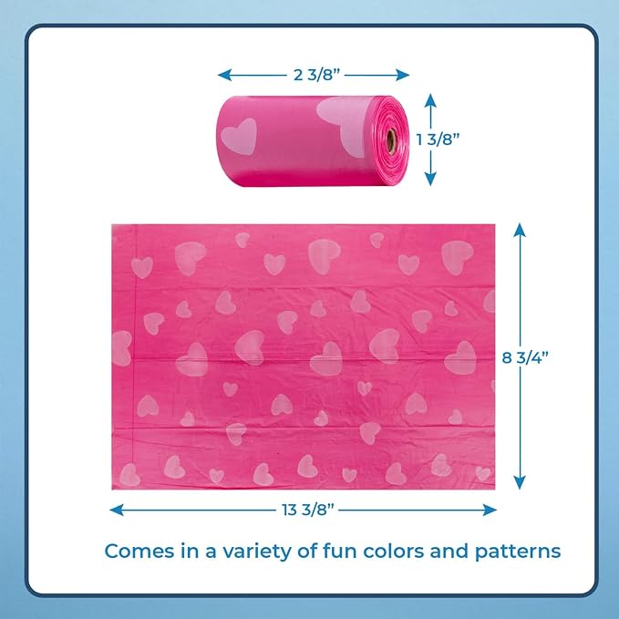 Best Pet Supplies Dog Poop Bags for Waste Refuse Cleanup, Doggy Roll Replacements for Outdoor Puppy Walking and Travel, Leak Proof and Tear Resistant, Thick Plastic - Pink Heart, 240 Bags