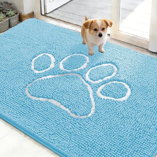 OLANLY Dog Door Mat for Muddy Paws 48x30, Paw Print Design Chenille Mud Mat