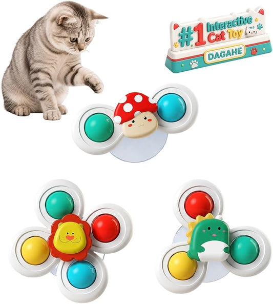 Cat Suction Cup Spinner Toy 3PCS Strong Suction 360° Spin Stick Anywhere | Window Perch Interactive Spin Windmill Swat Play Fun Exercise for Indoor Glass Tile Mirrors(Forest-Small)