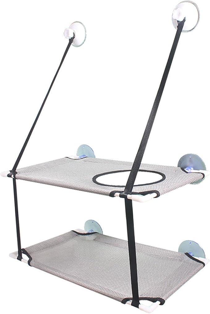 JTLB Cat Hammock, Double Layer Hanging Cat Bed with Strong Suction Cups, for Window Balcony Indoor Outdoor Use (Gray)