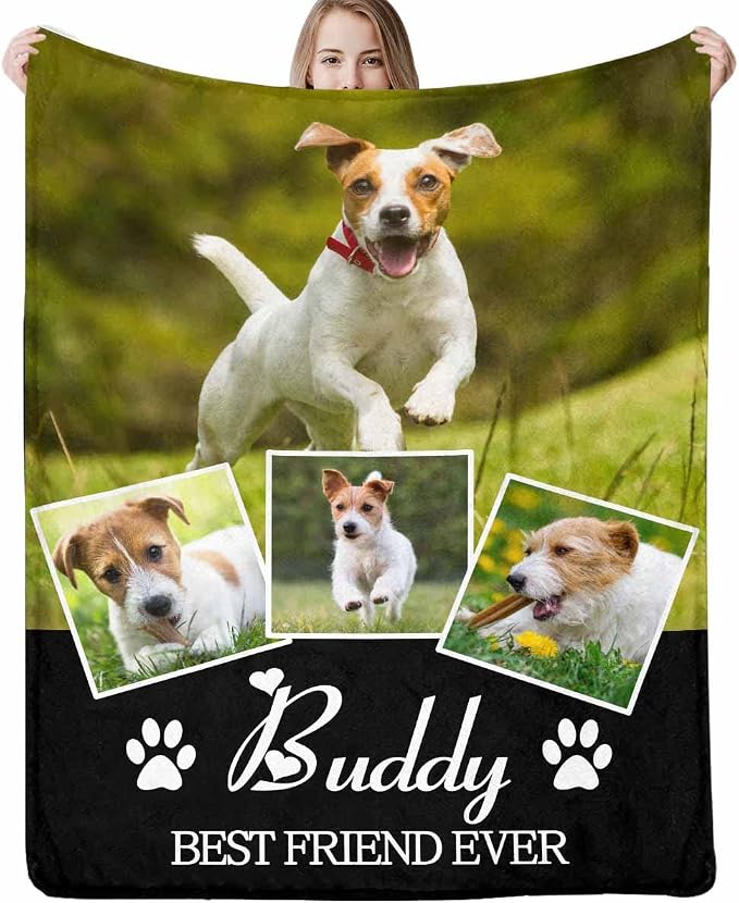 Artsadd Custom Memorial Blanket with Photos and Name-in Loving Memory Gifts Personalized for Loved Ones Lost-Remembrance Blankets for Dogs Cats Pets Lover-Dogs