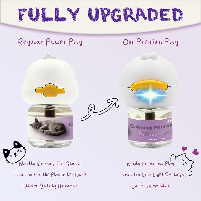 Cat Calming Pheromone Diffuser Kit, 2 Refills, Anxiety Relief | Calming pheromone diffuser with 2 refills helps reduce cat stress, fighting, spraying and anxiety from being alone / grooming