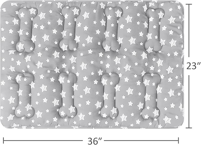 Dog Crate Mat (36" X 23") 2 Pack, Soft Dog Bed Pad Mat with Cute Stars | Personalized Crate Pad, Anti-Slip Bottom, Machine Washable Kennel Pad, Grey