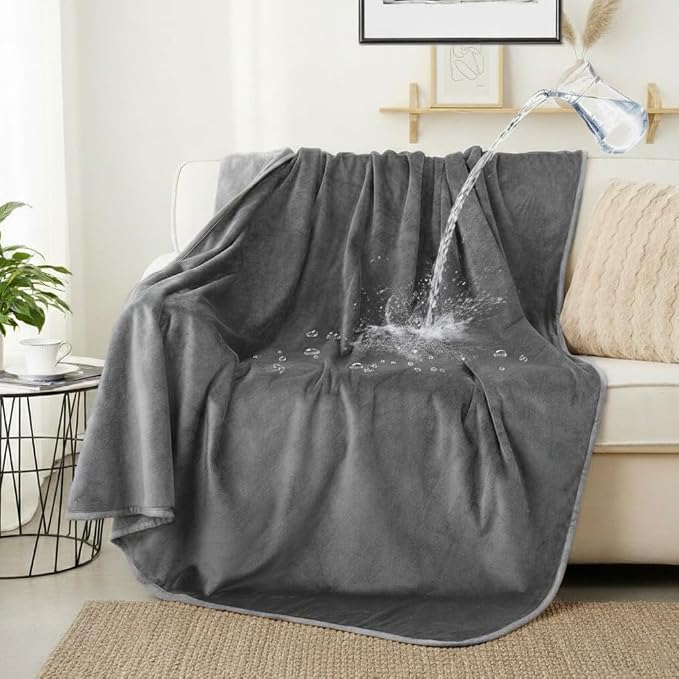 Waterproof Pet Blanket for Small Dogs and Cats | Reversible Flannel Fleece Throw Blanket for Sofa Couch Puppy Leakproof, Washable Furniture Protector 30"x40",Dark Grey