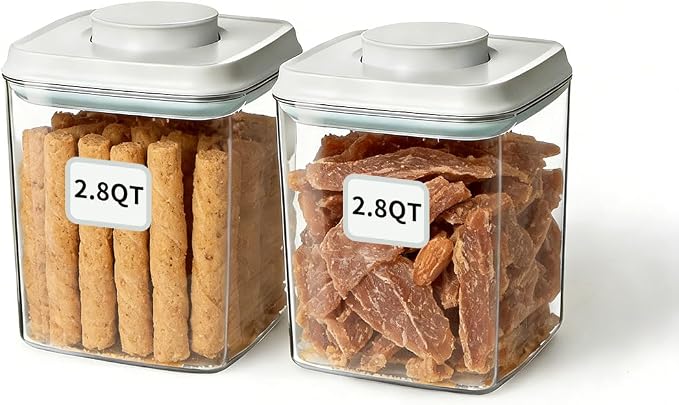 Dog Food Storage Containers Set with One-Touch Lid, 2-Pack (2.8 QT / 2.65 L) BPA-Free Cat Food Storage Container，Stackable Durable PET, Best for Dog Treats, Supplements & Daily Feeding