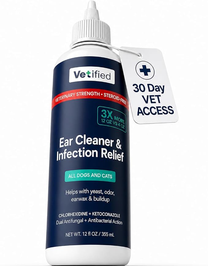 Ear Infection Treatment XL+ Dogs & Cats Ear Cleaner - 2 in 1 Dual Action Help with Yeast, Odor, Earwax & Buildup - 12 fl oz - NDC: 86247-004-12