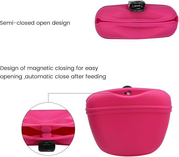 AUDWUD Silicone Dog Treat Pouch with Clicker Magnetic Closure Secure Clip | Upgraded clip keeps your treat pouch secure during training.Magnetic closure allows fast one hand access.Includes dog click