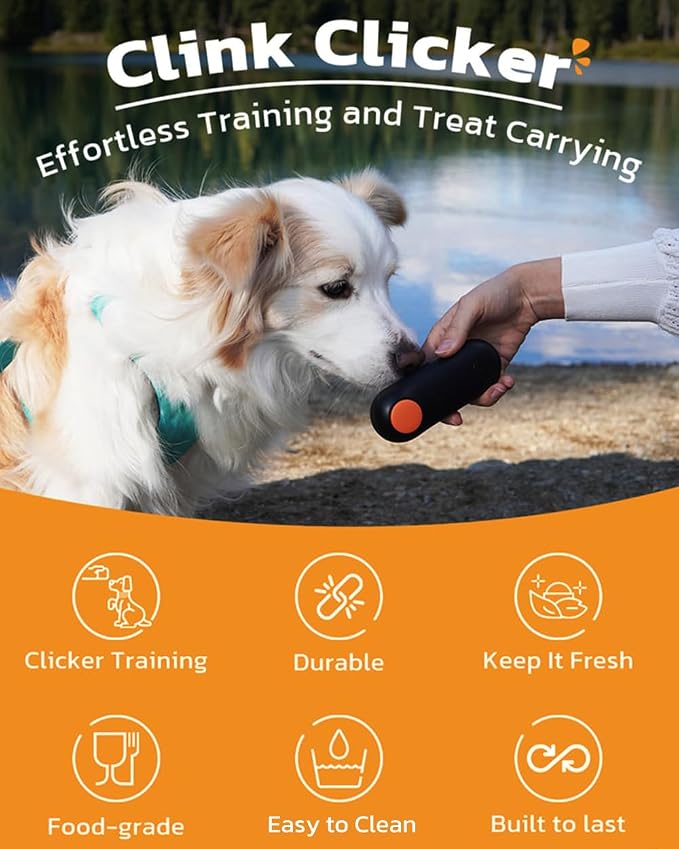 Clink Design Dog Training Clicker & Dog Clicker with Treat Storage, Black | Clicker Dog Trainer, Compact Dog Clicker for Puppy Training or Cat Clicker, 2.36 oz