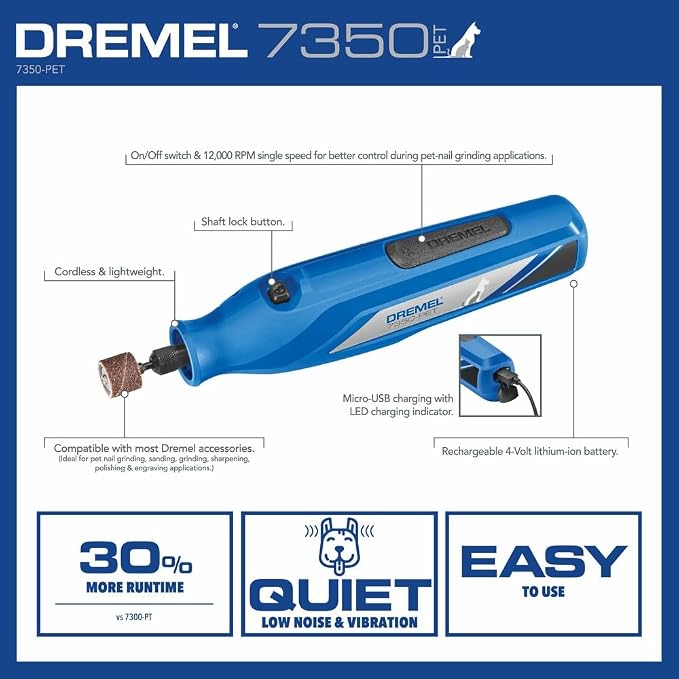 Dremel 7350-PET 4V Pet & Dog Nail Grinder, Professional Pet Grooming Kit - Works on Large, Medium, Small Dogs & Cats & 408 1/2-Inch Sander Bands, Coarse, 6 Pack, Purple