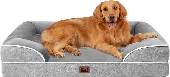 EHEYCIGA Orthopedic Dog Beds for Extra Large Dogs 44x32Inch, Polyurethane Foam XL Pet Bed with Sides, Non-Slip and Egg-Crate Foam Big Dog Couch Bed with Washable Removable Cover, Grey