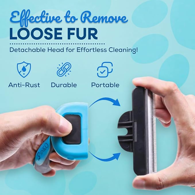 Sinko Deshedding Tool for Dogs & Cats, Pet Grooming Brush, Skin Friendly, Effectively Reduces Shedding by up to 95% for Short Medium Long Pet Hair (Blue)