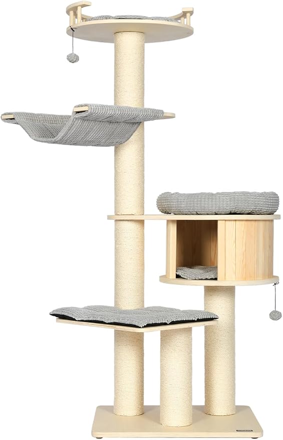 Tall Cat Tree, 68" Large Cat Tower Multi-Level Platforms with Sisal Scratching Posts, Cat Tree for Large Cats 20 lbs Heavy Duty, Cat Condo Furniture for Active Cats, Top Fence Safety