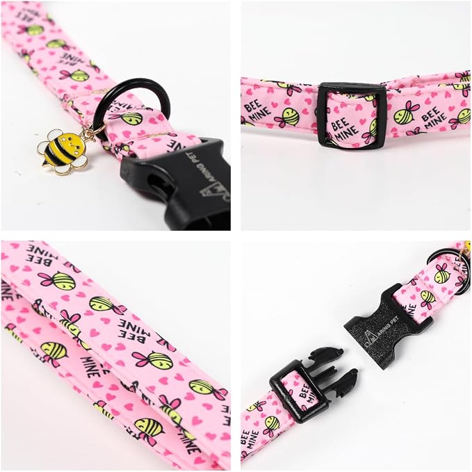 ARING PET Bee Dog Collar, Cute Spring Summer Pink Yellow Honeybees Pet Collars for Puppy Small Medium Large Boy Girl Dogs-XS