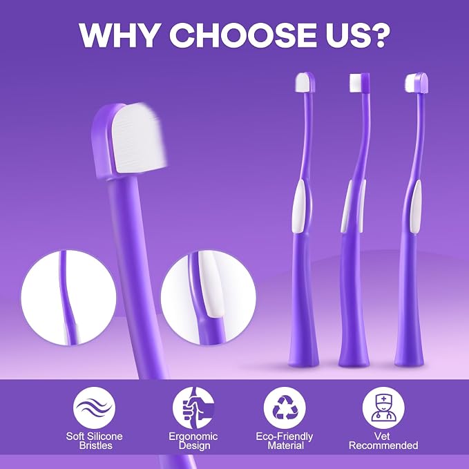 Zero-Pressure Pet Toothbrush for Cats & Small Dogs, Purple | Gentle Gum Comfort. Hygienic Standing Base. Soft Brushing Feel. Easy Daily Routine for Delicate Mouths.