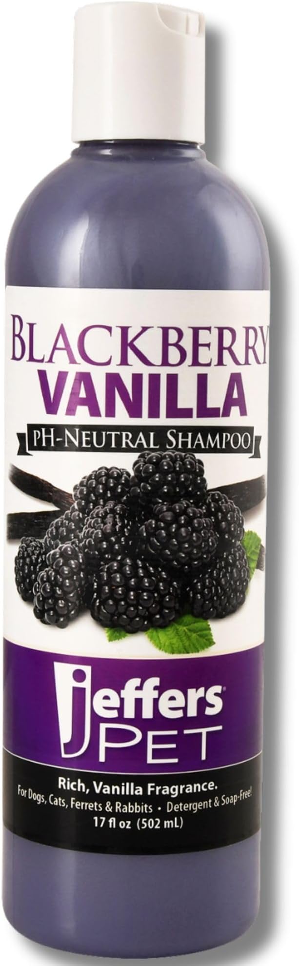 Jeffers Pet BlackBerry Vanilla Shampoo for Dogs & Cats, 17 oz – Coconut Based Soap Free Grooming Shampoo, pH Balanced Pet Wash, BlackBerry Tinted Vanilla Scent, Gentle Cleanser for Puppies & Kittens