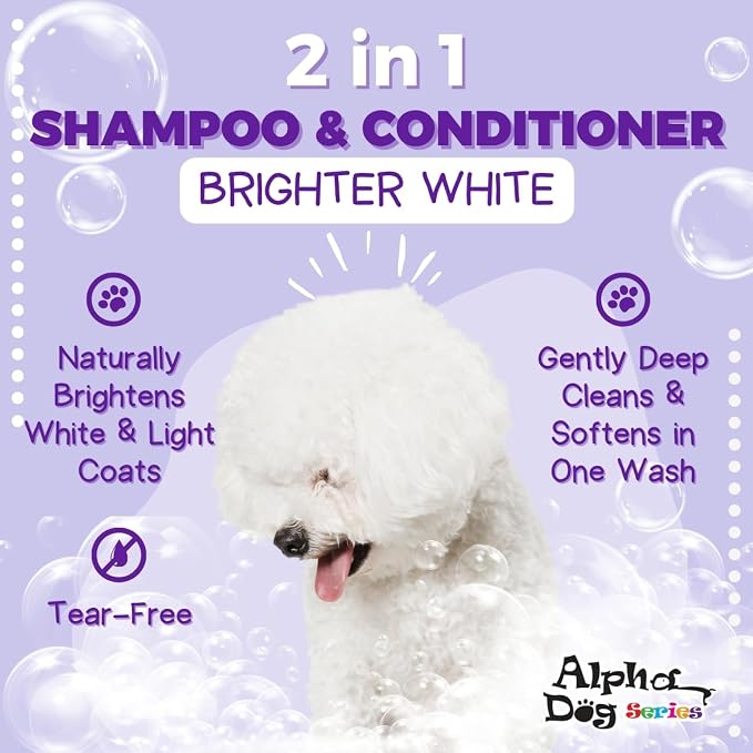 Bright White Natural Whitening Dog Shampoo and Conditioner for Dogs with Aloe Vera, pH Balanced Dog Shampoo and Conditioner Set, Tear-Free for Sensitive Skin, 4L (1Gallon)