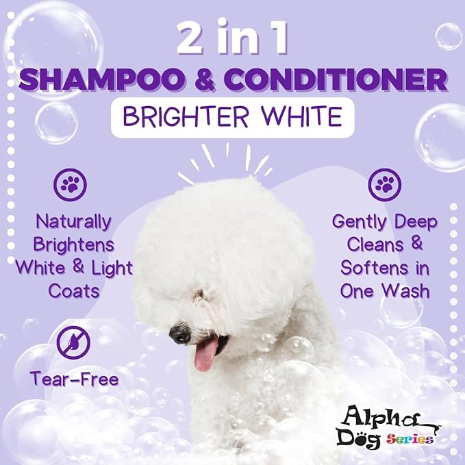 Bright White Natural Whitening Dog Shampoo and Conditioner for Dogs with Aloe Vera, pH Balanced Dog Shampoo and Conditioner Set, Tear-Free for Sensitive Skin 26.4 Oz (Pack of 2)