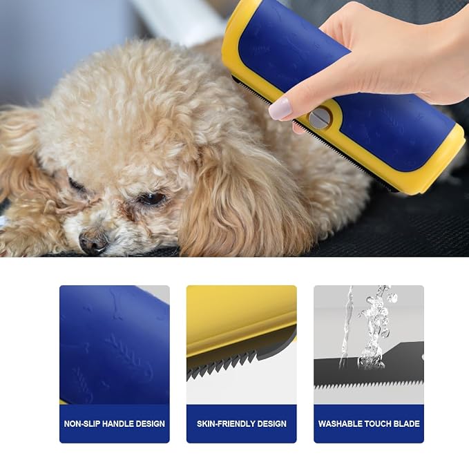 Dog and Cat Deshedding Brush for Short Hair Pets, Blue/Yellow | Metal shedding blade for loose fur, short to medium coats and daily grooming